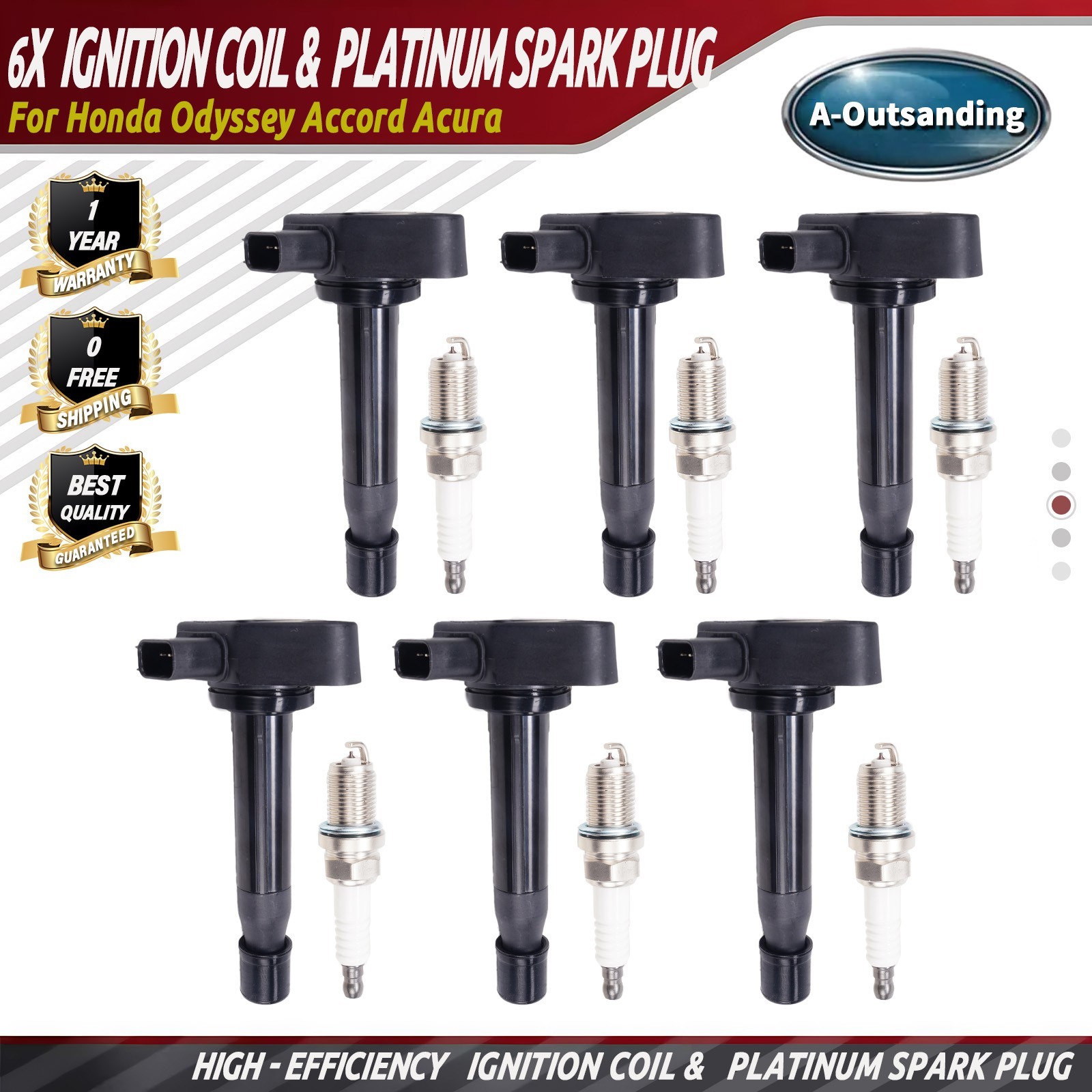 6X Ignition Coil & 6 Iridium Spark plug For Honda Odyssey Accord Acura UF242