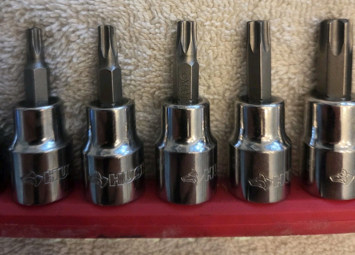 Husky 8 Pc Torx Bit Socket Set T15 – T55 Star Drive Sockets with Red Storage…