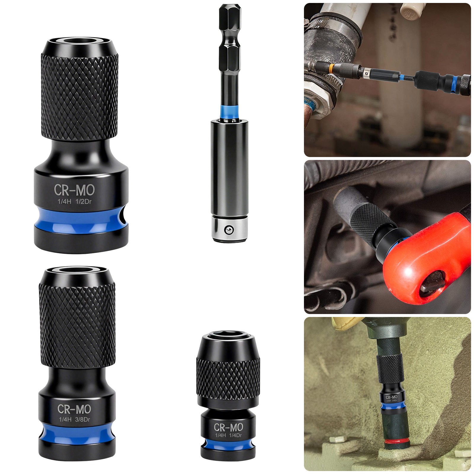 4x Air Impact Socket Adapter Set 1/4 3/8 1/2″ to 1/4″ Hex Drive Ratchet Reducer