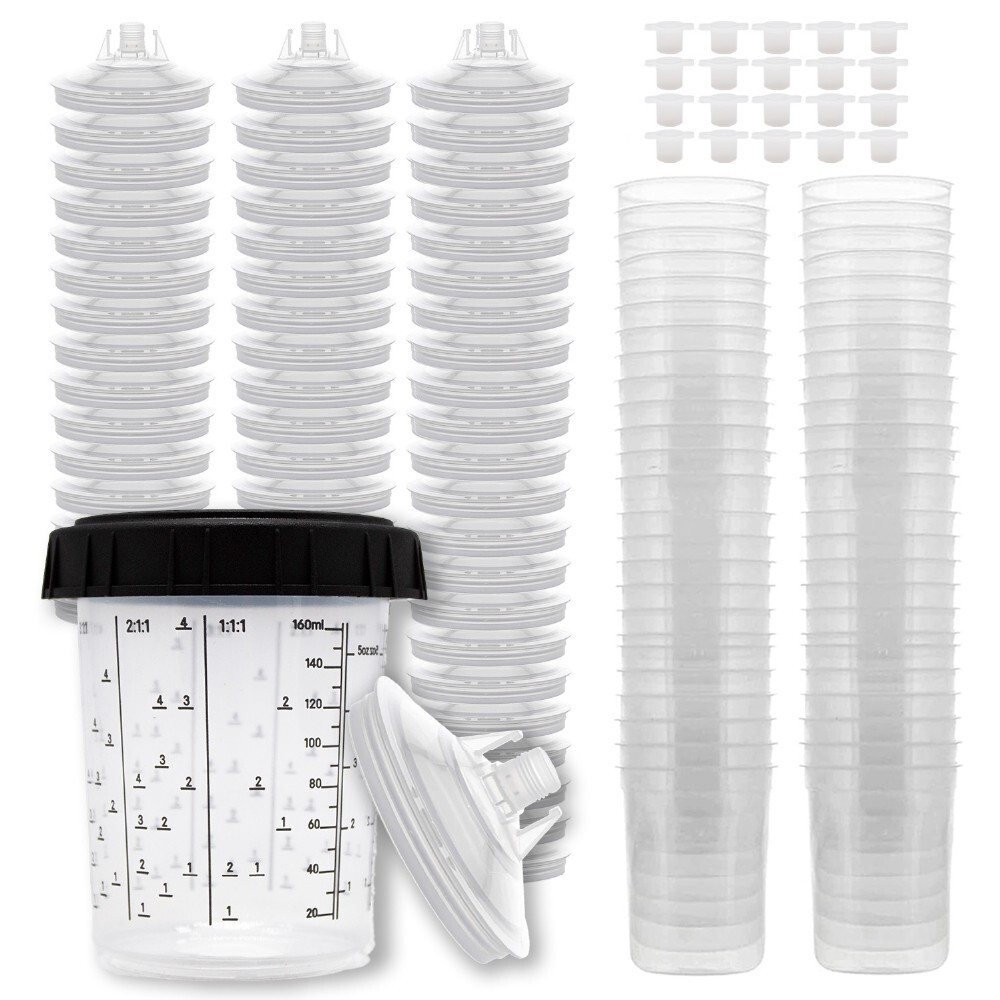 PPS CUPS Disposable Paint Spray Gun Clear Cups (190 Mic) – Size 200ML-6OZ