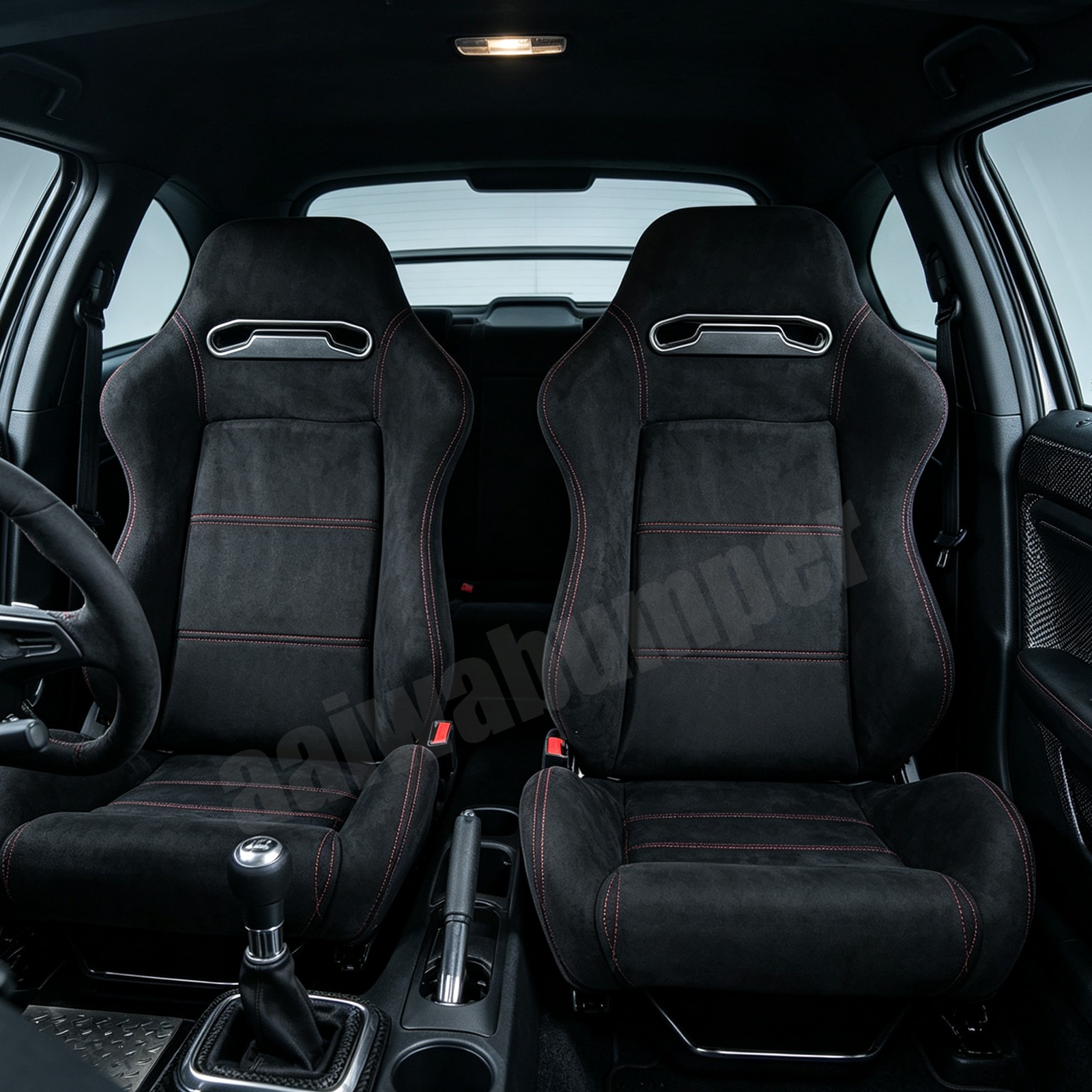 Universal Pair Reclinable Black Suede Sport Racing Seats W/Slider Left/Right
