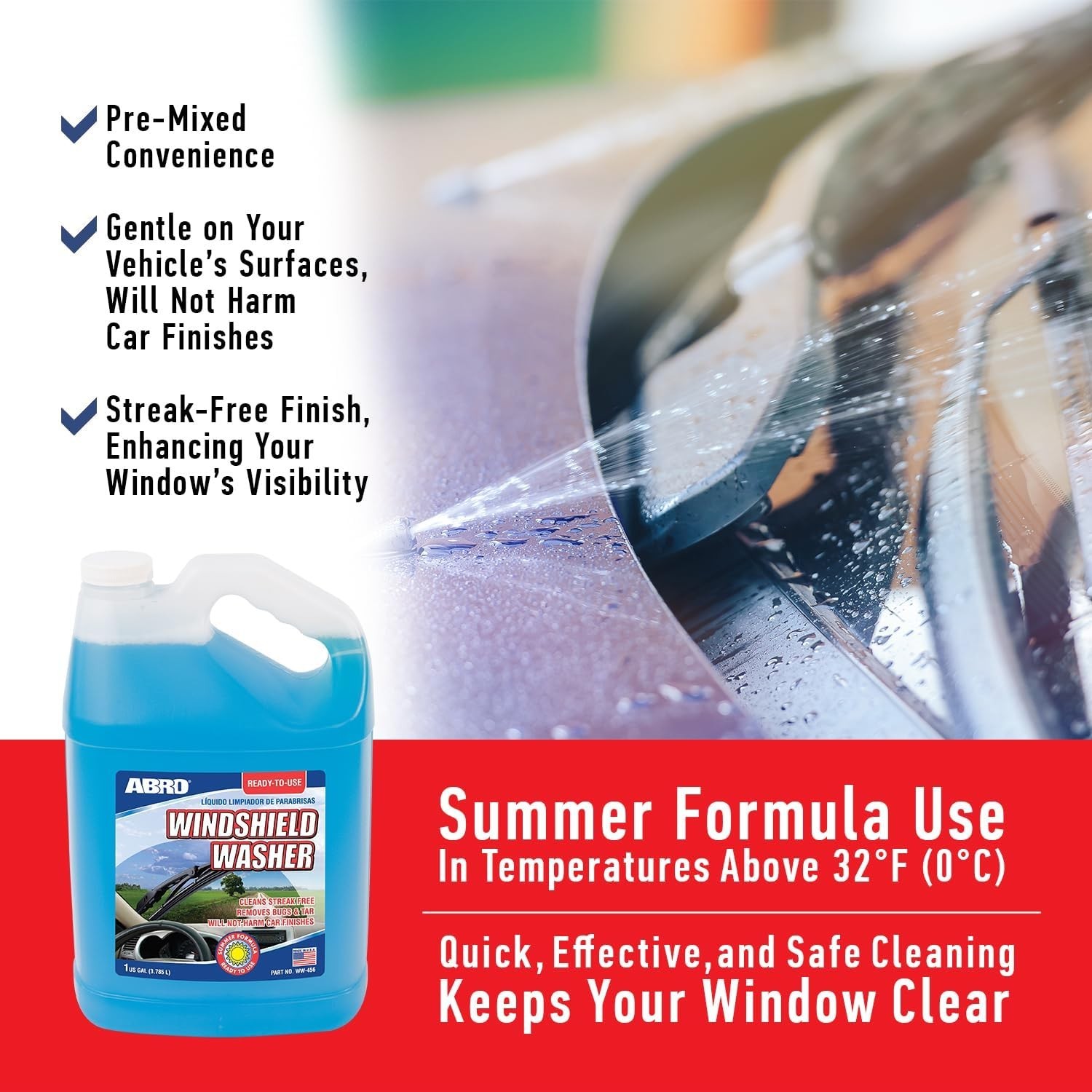 Windshield Washer Fluid Ready to Use Formula – 1 Gallon, Pre-Mixed, Streak-Fr…