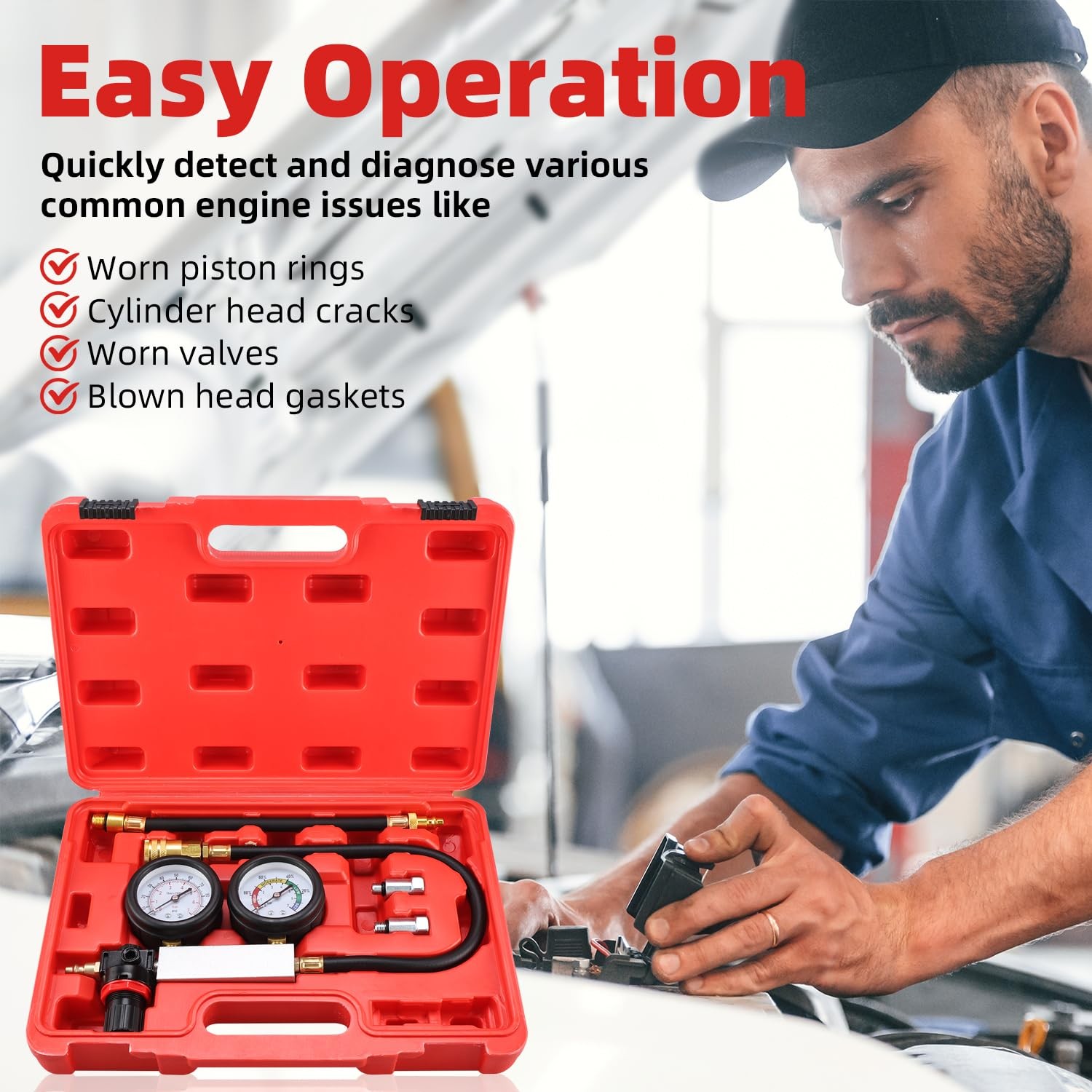 Engine Compression Diagnosis Tester Cylinder Leak Down Tester Tool w Dual Gauges