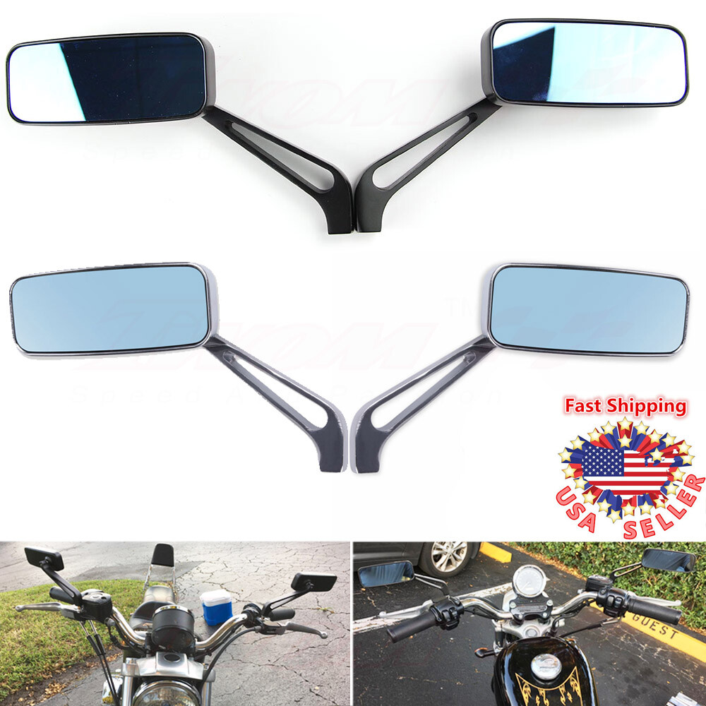 Chrome Motorcycle Rectangle Rearview Side Mirrors 8mm 10mm For Harley Yamaha New