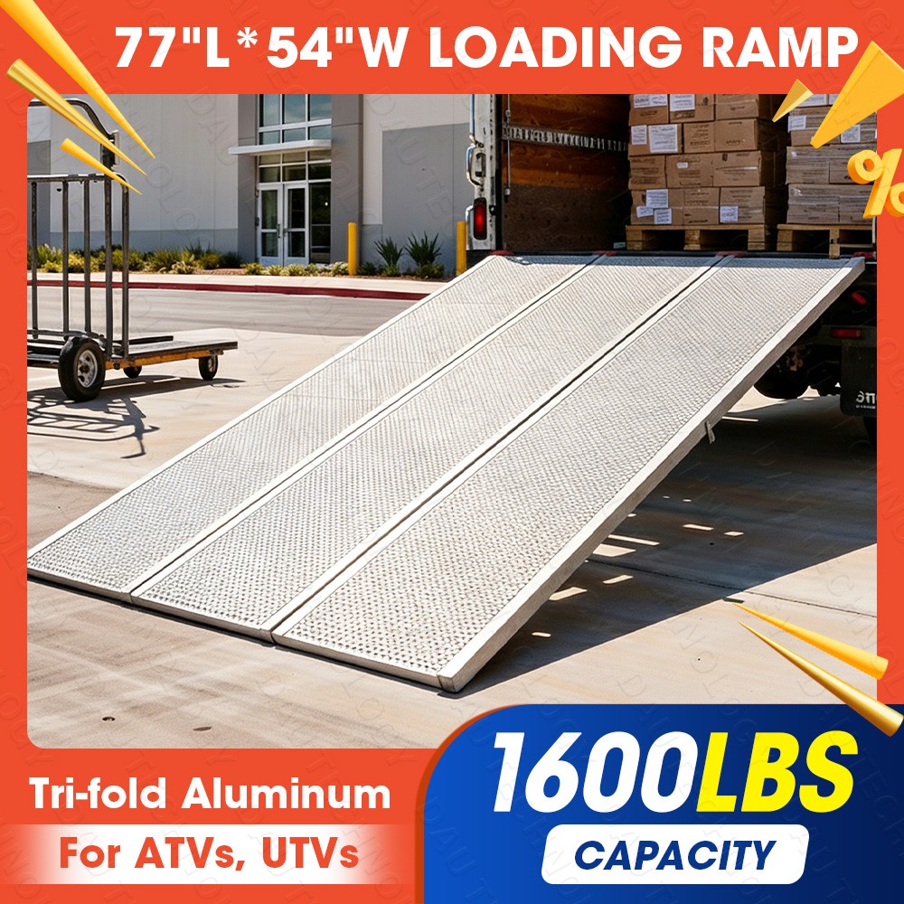 3-fold Aluminum Loading Ramp 77L*54″ W Loading Ramp 1600LB Sturdy Anti-Slip Ramp