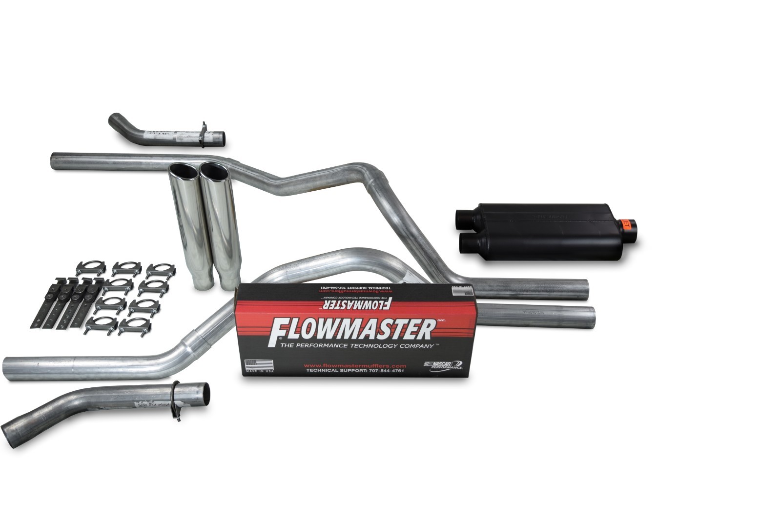 Chevy GMC 1500 15-18 2.5″ Dual Exhaust Kit Flowmaster 50 Series Clamp Tip Corner