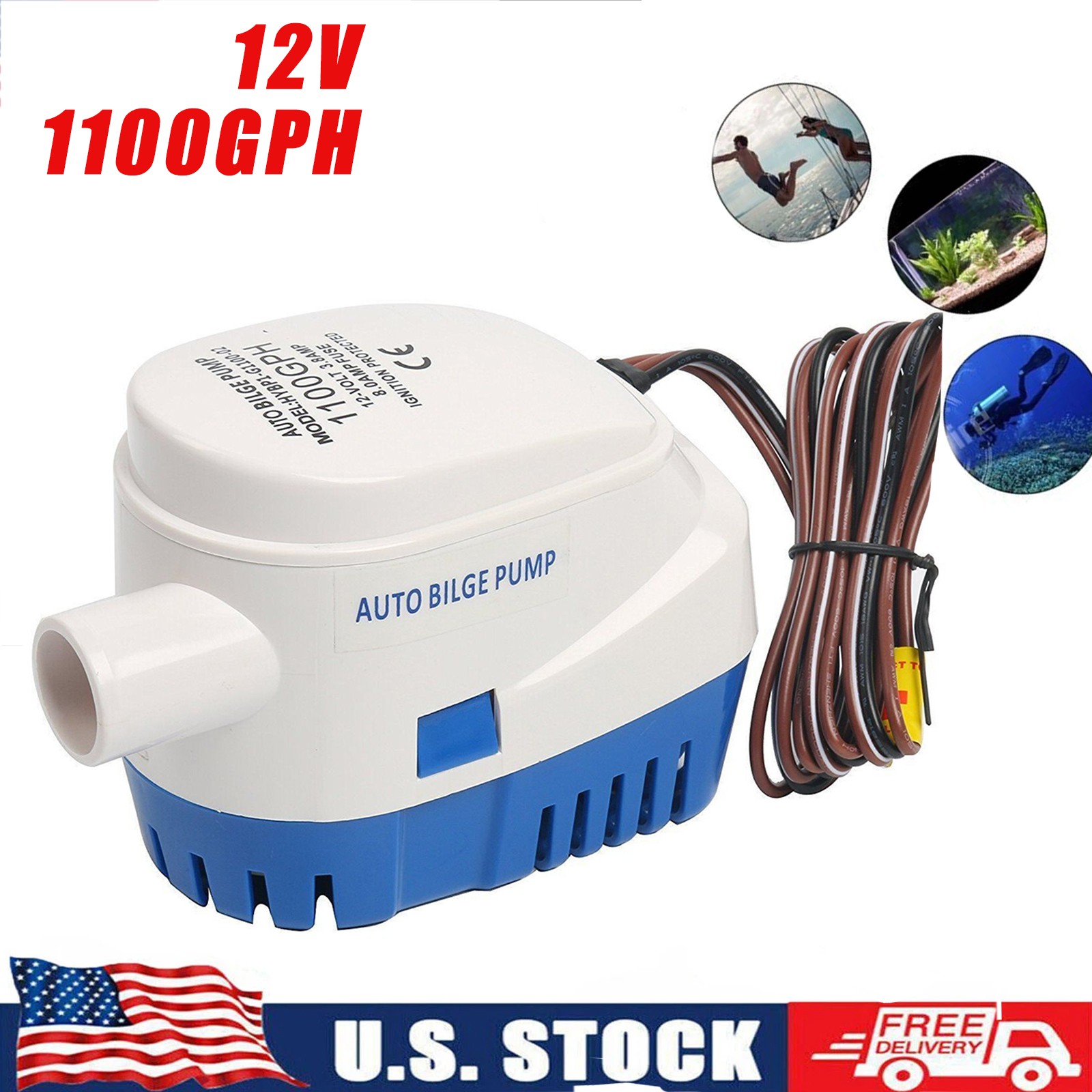 12V 1100GPH Automatic Submersible Boat Bilge Water Pump With Auto Float Switch