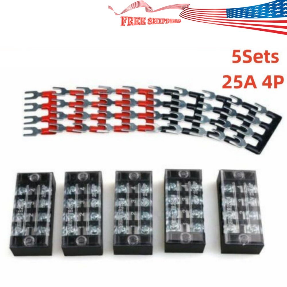 5Sets 600V 25A 4 Positions Dual Row Screw Terminal Electric Barrier Strip Block