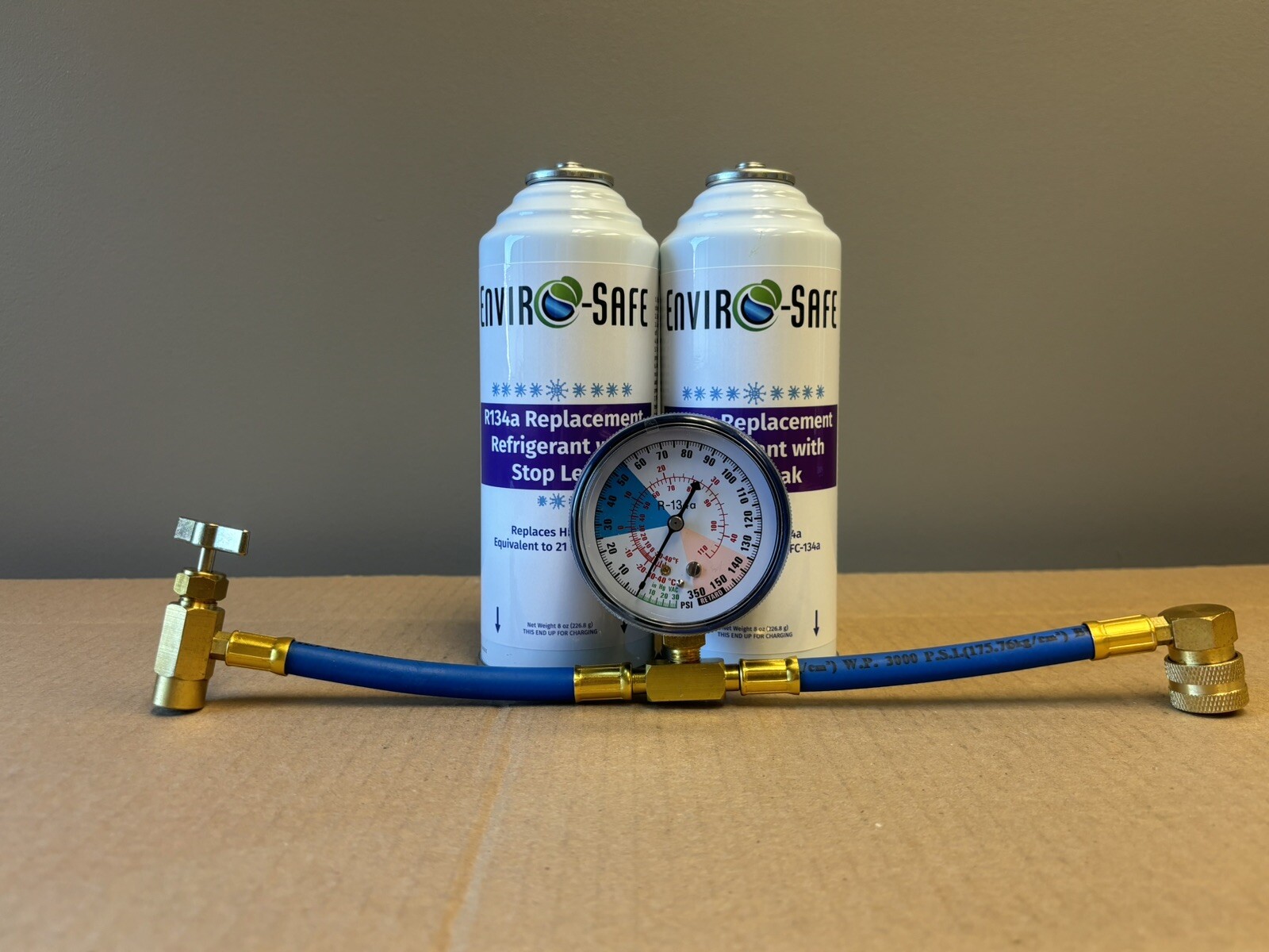 Enviro-Safe 134a Replacement Refrigerant w/ Stop Leak 2 Can & Gauge Kit,