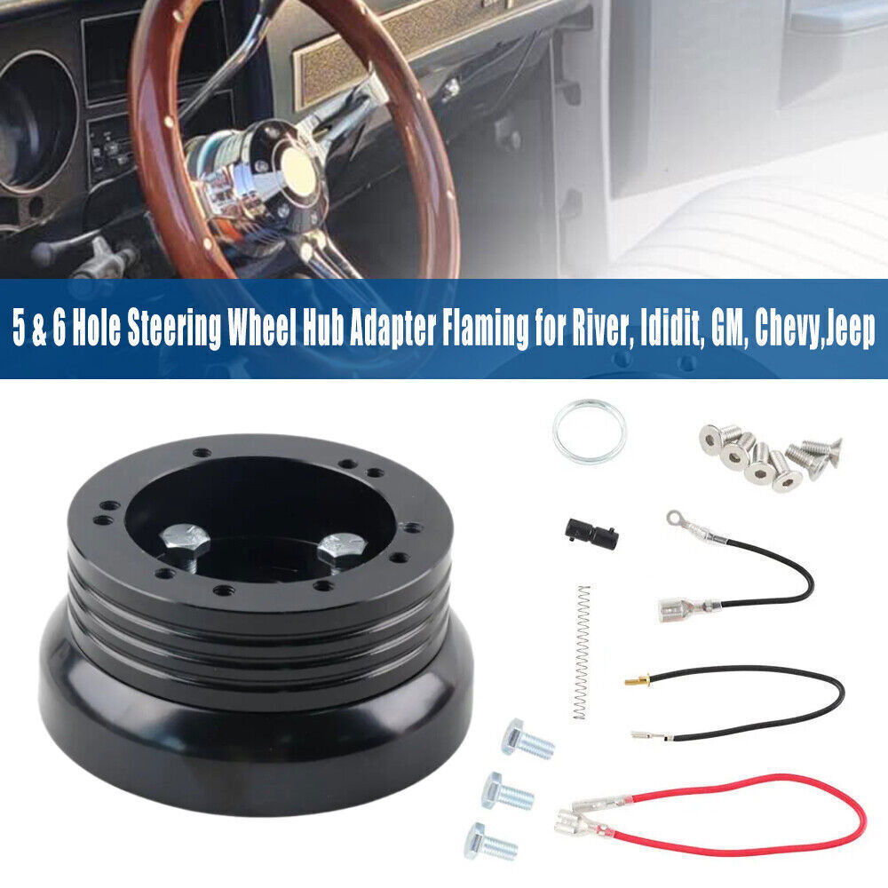 For GM Chevy 5 & 6 Hole Steering Wheel Hub Adapter Flaming River Ididit BlacK