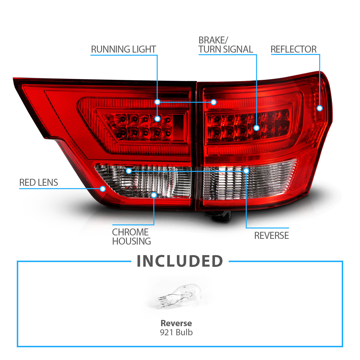 4PCS LED C Bar Tail Lights Pair For 2011-2013 Jeep Grand Cherokee Red Clear