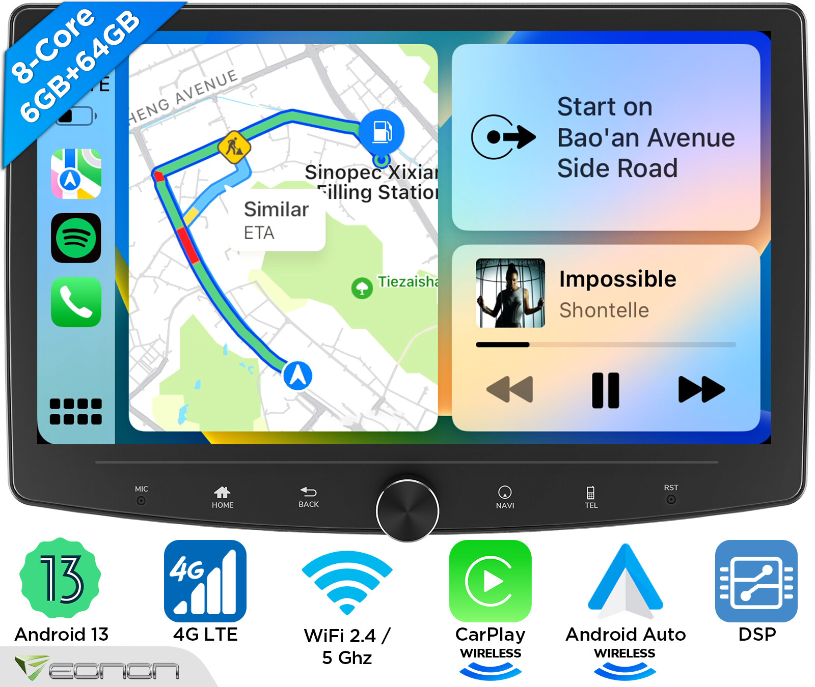 6+64GB 10.1″ Car Radio Apple Carplay Auto Car Stereo Touch Screen Bluetooth 2Din