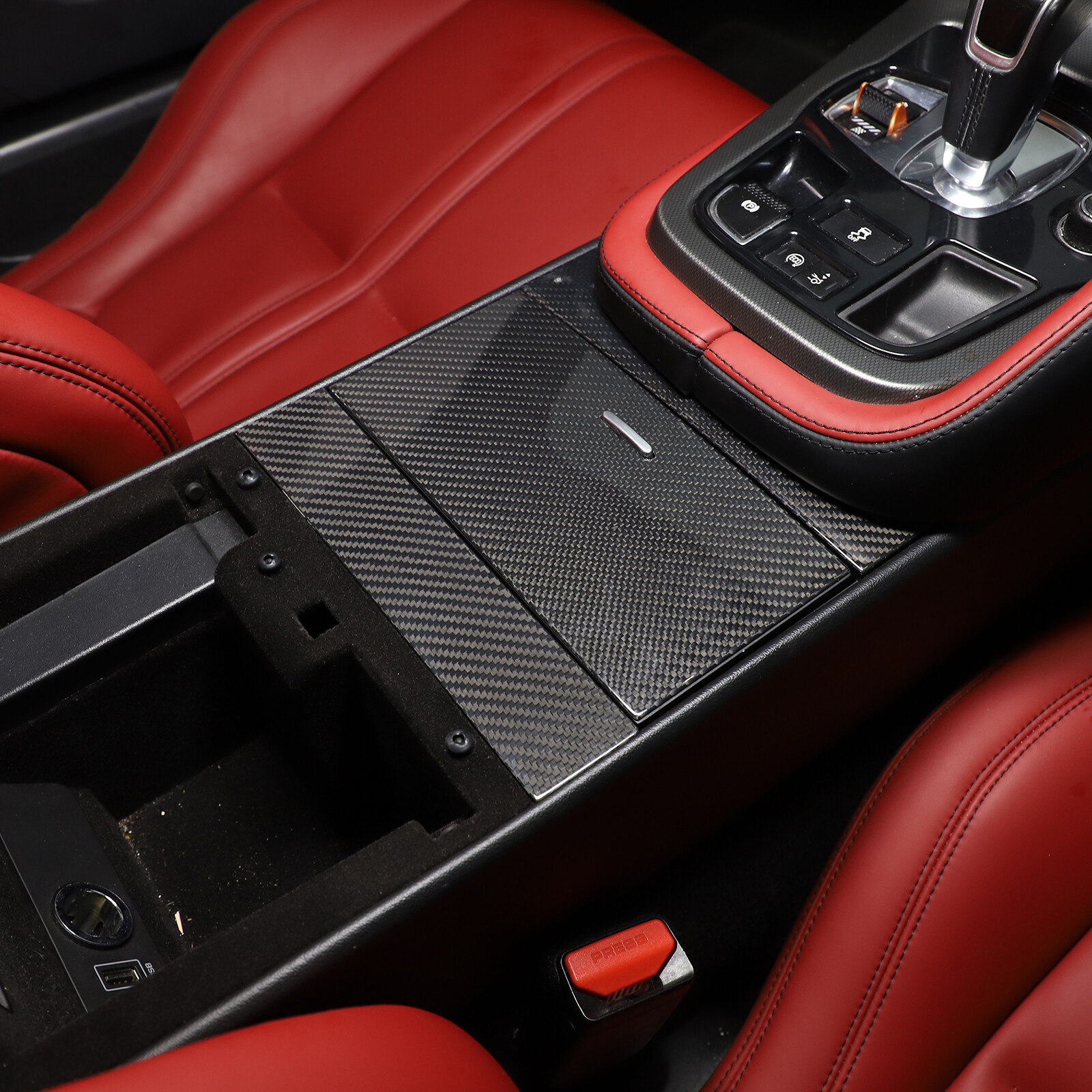 Dry Carbon Fiber Center Storage Panel Cover Trim For Jaguar F-TYPE 2013-2023
