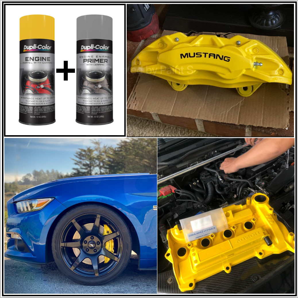 Yellow Caliper Brake Spray Paint + Engine Primer Coating Rust Resistant Cans 2PK
