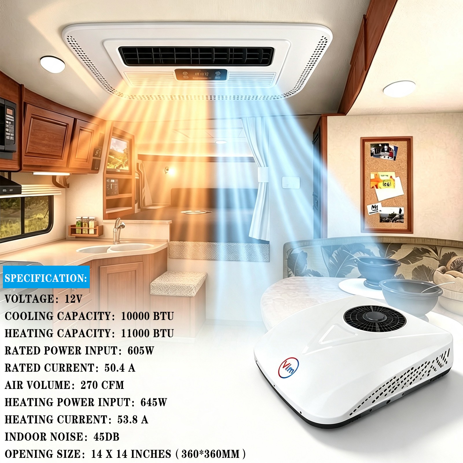 VLIM 12V RV Air Conditioner Cool Heat Rooftop AC Kit for Campers Trailers Camper