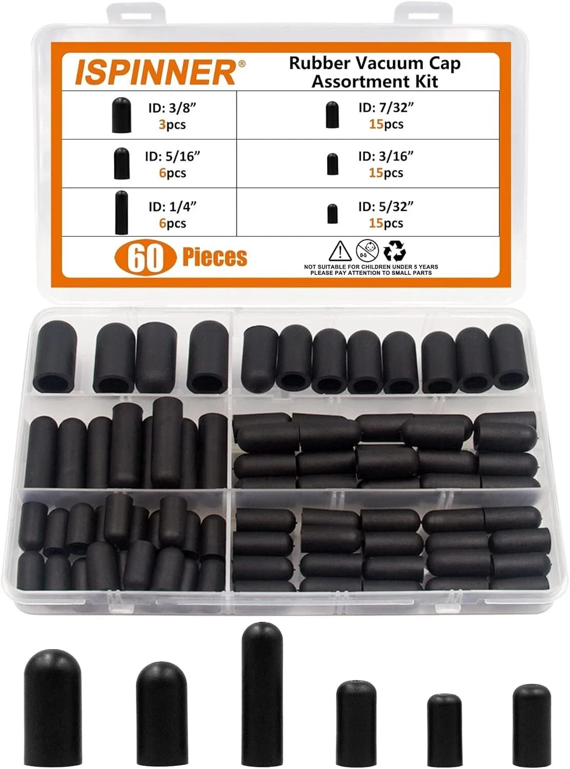 60PCS VACUUM CAP ASSORTMENT KIT RUBBER HOSE END CAPS CARBURETOR INTAKE