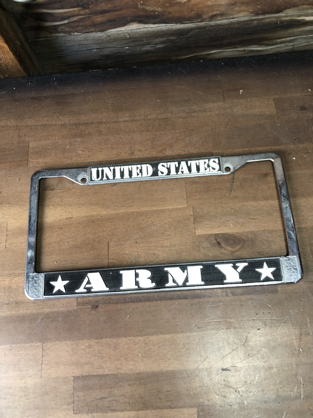 Vintage US Army Metal License Plate Frame Chrome Automobile Made in USA