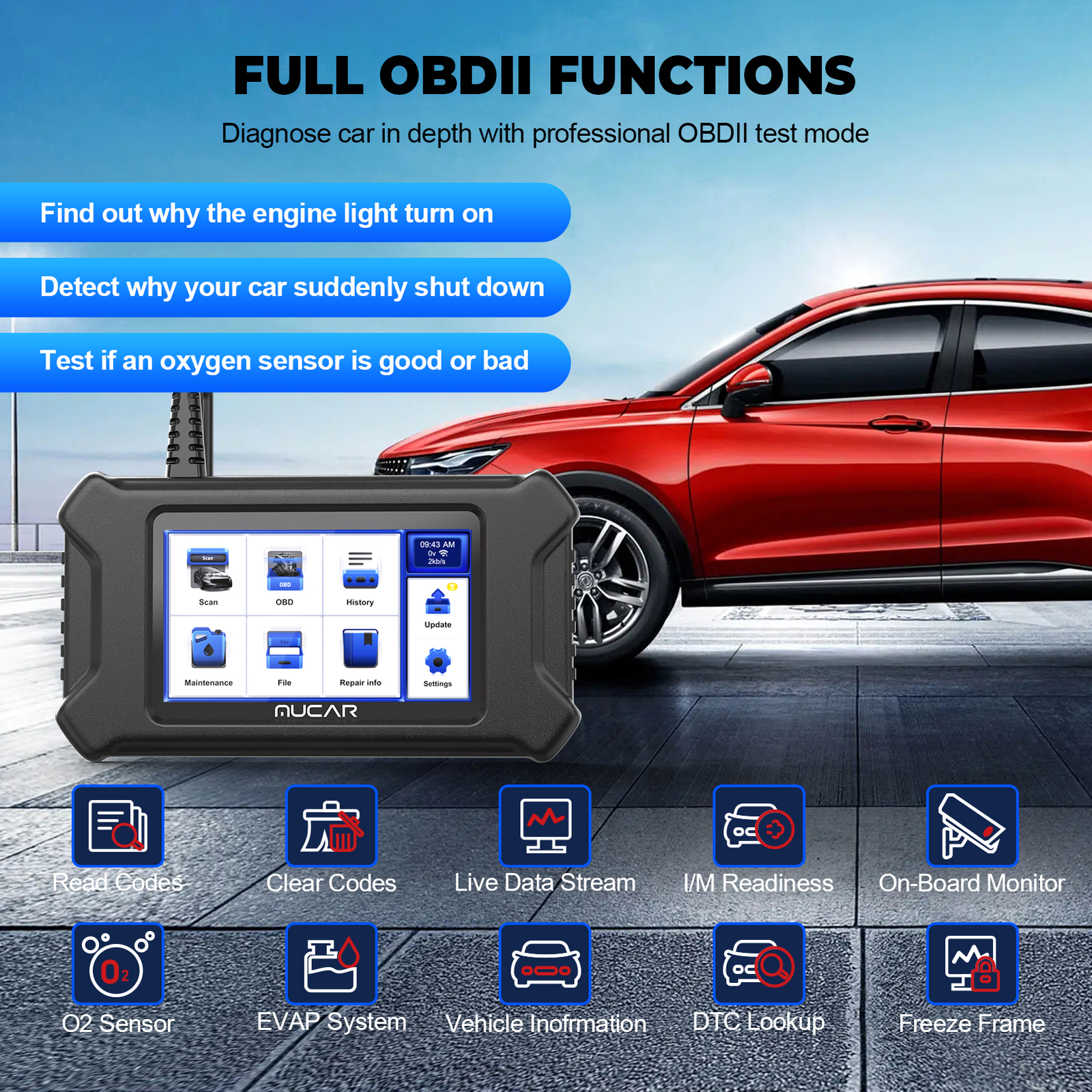 MUCAR CS4 Car OBD2 Scanner Code Reader Check Engine ABS SRS Oil Diagnostic Tool