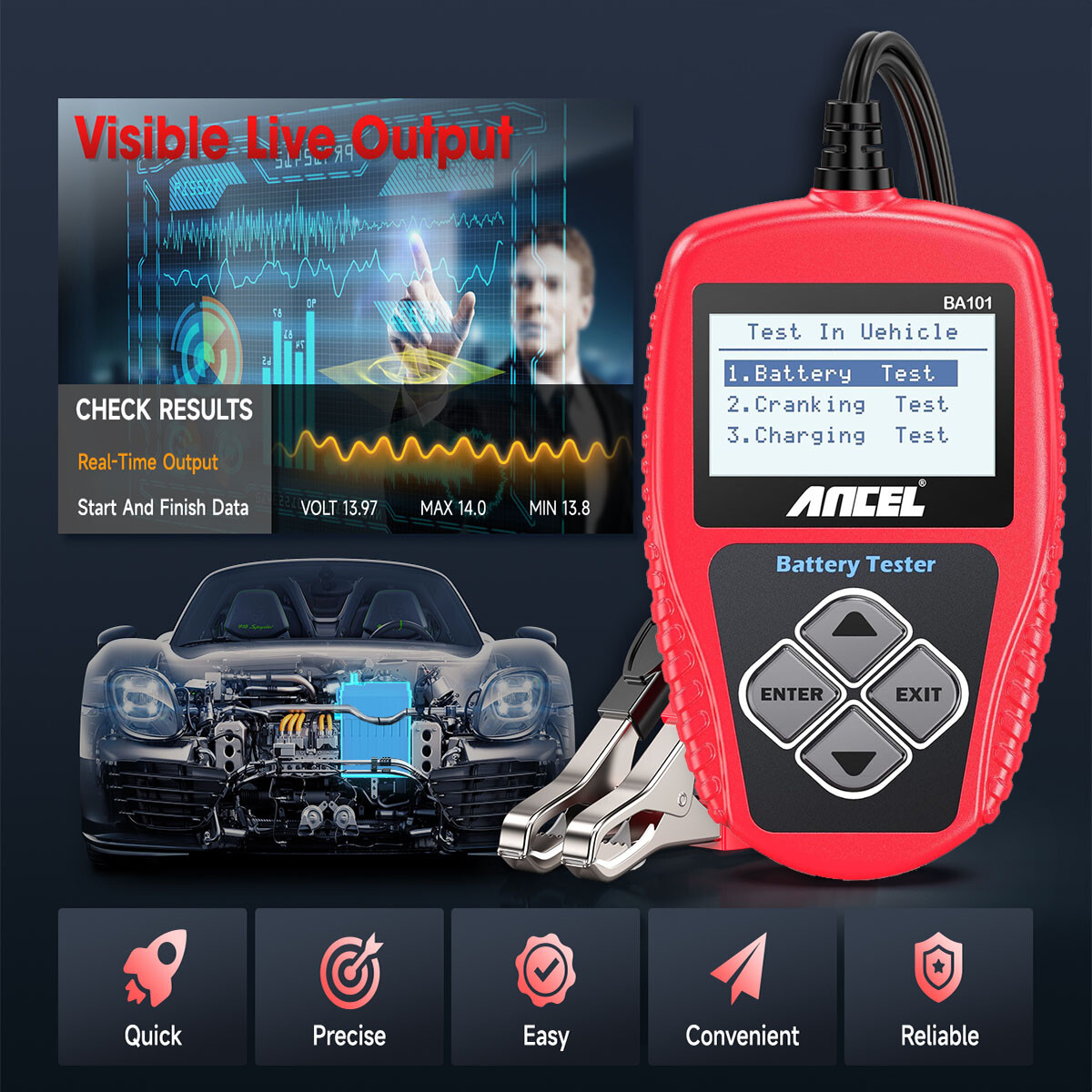 ANCEL BA101 12V Car Auto Load Battery Tester Tool Digital Analyzer 100-2000 CCA