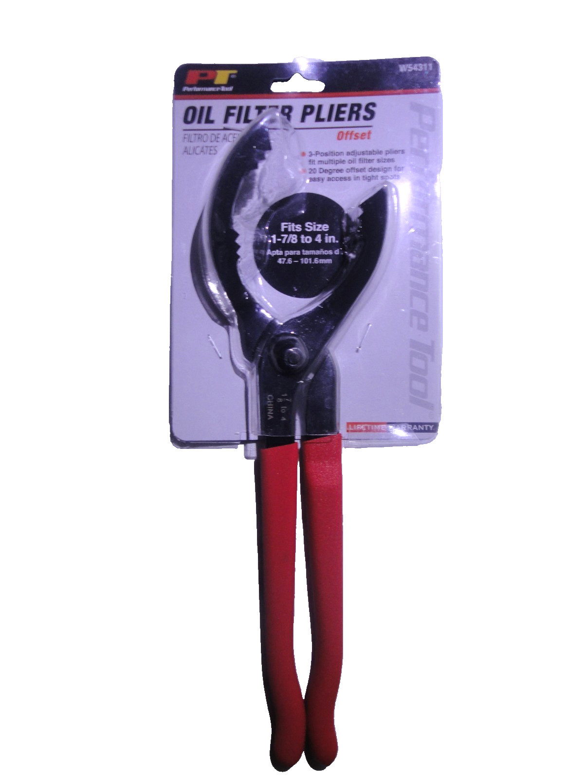 Performance Tool Oil Filter Pliers Offset 1-7/8 to 4 inch diameter W54311 (v3)
