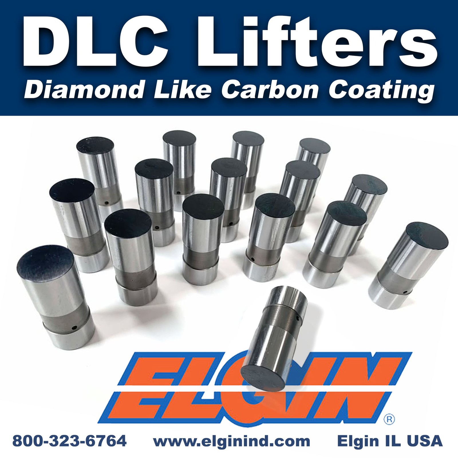 Elgin Lifters HL-1817DCQ16; Hi-Perf, DLC Coated, Hyd Flat Tappet for SBC, BBC