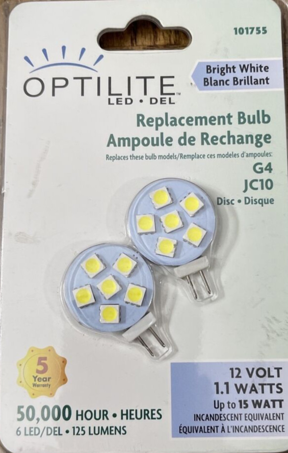Optilite #101755 LED G4/JC10 12 Volt 1.1 Watts Replacement Bulb 50,000 Hours-NEW