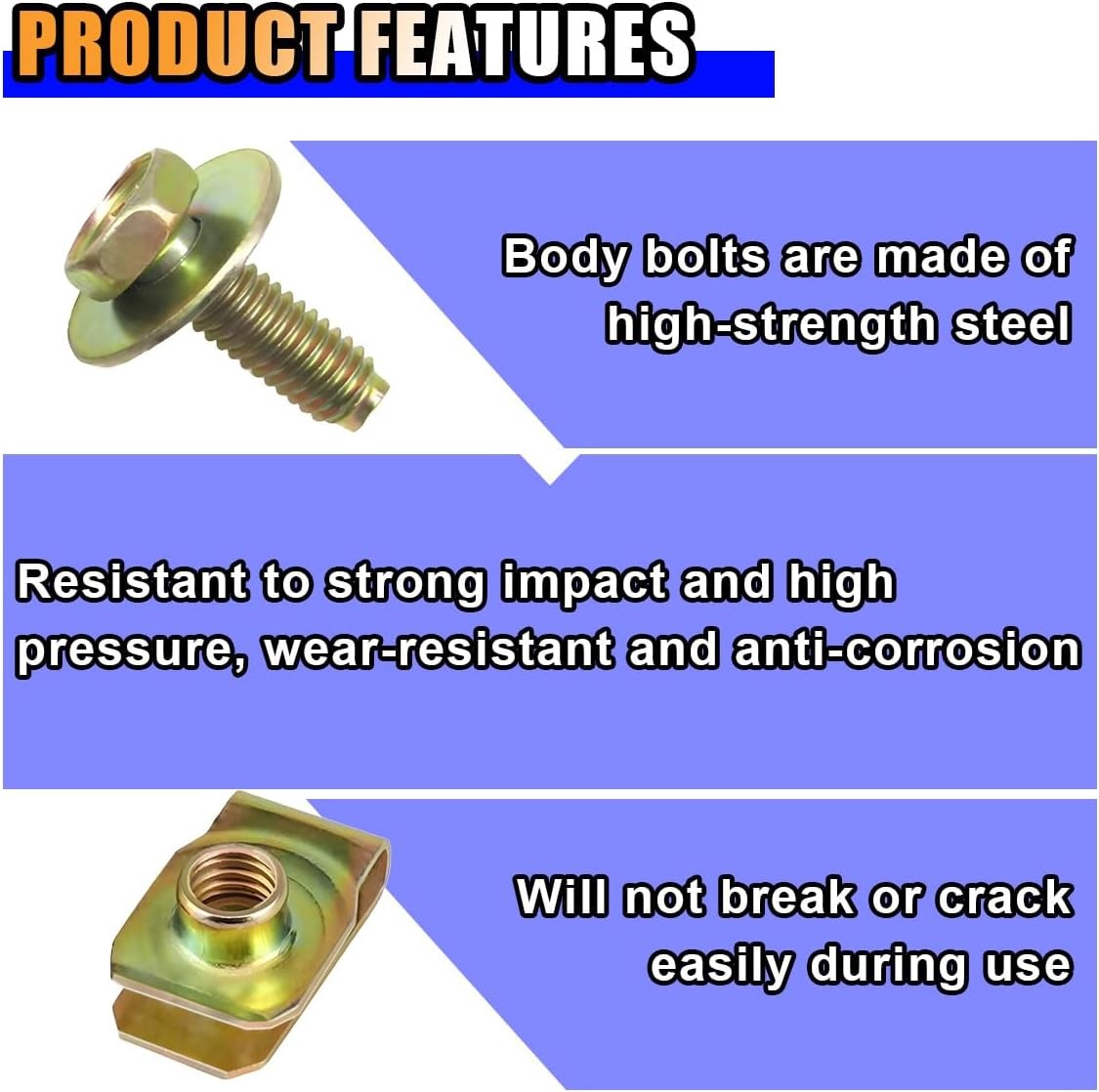 40-Piece Kit of Fasteners – U-Nuts, M6-1.0 Bolts & Bumper Retainer Clips