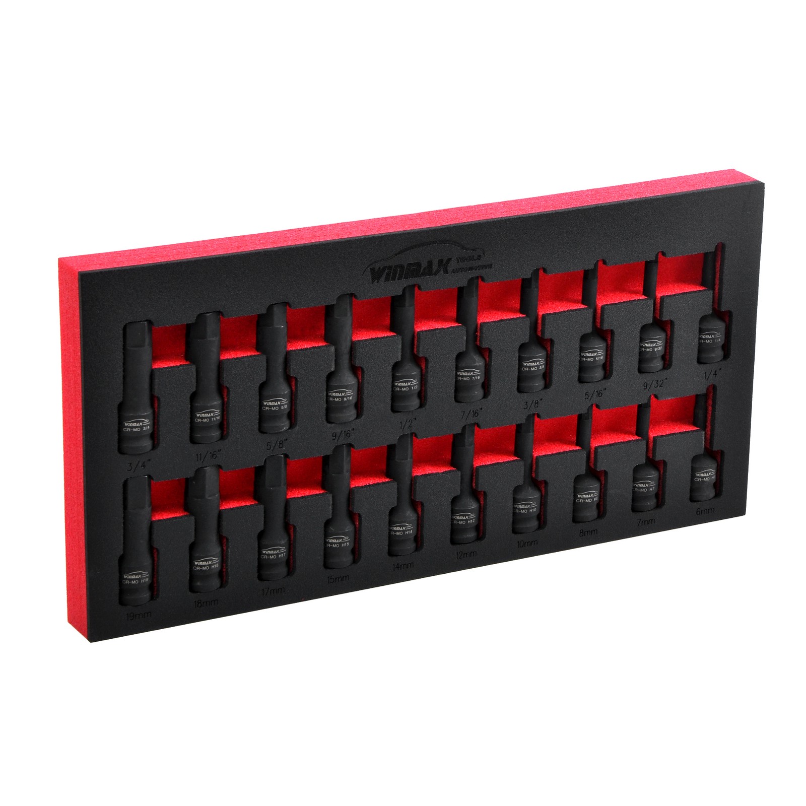 20PC 1/2″ Dr Impact Hex Driver Set SAE/Metric Size Cr-Mo Steel Socket 1/4″- 3/4″