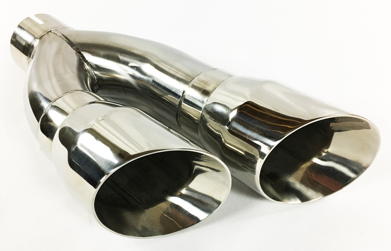 Exhaust Tip 2.50 Inlet 4.00 Outlet 16.00 long Dual Slant Angle Stainless Stee