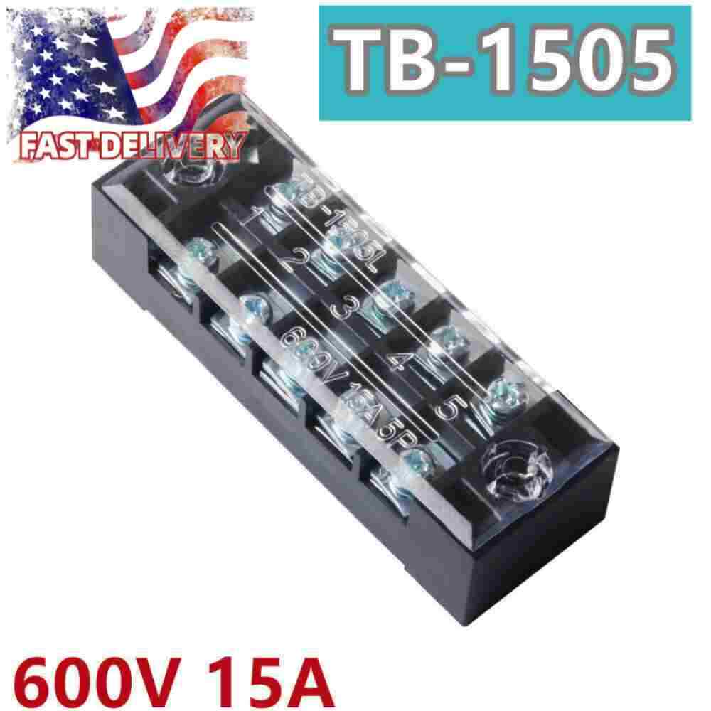 15A Dual Row 5 Position Screw Terminal Electric Barrier Strip Block 600V 5 Sets
