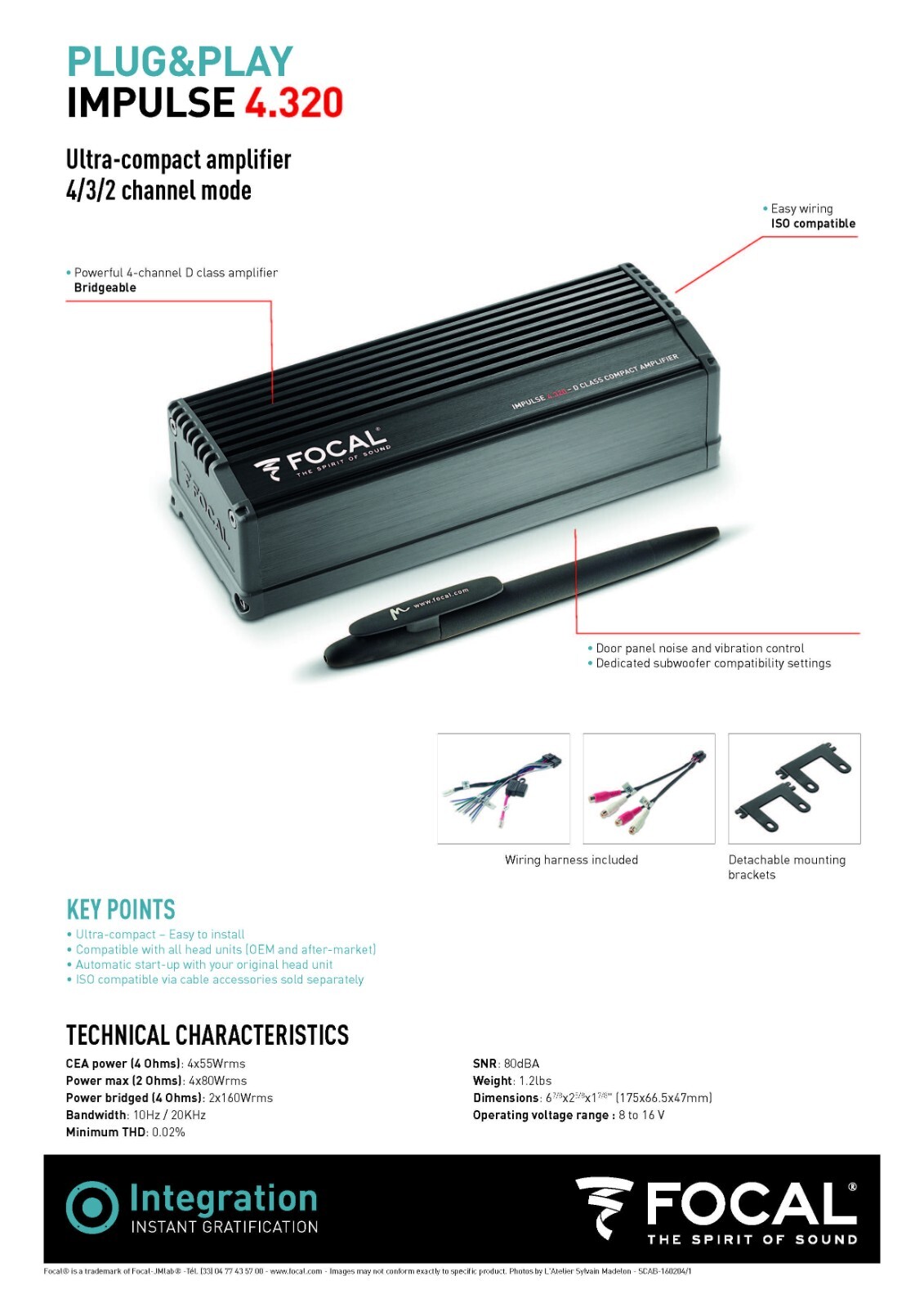 Focal Impulse 4.320 – 4 Channel Compact Amplifier 4 x 55 Watts RMS Class D