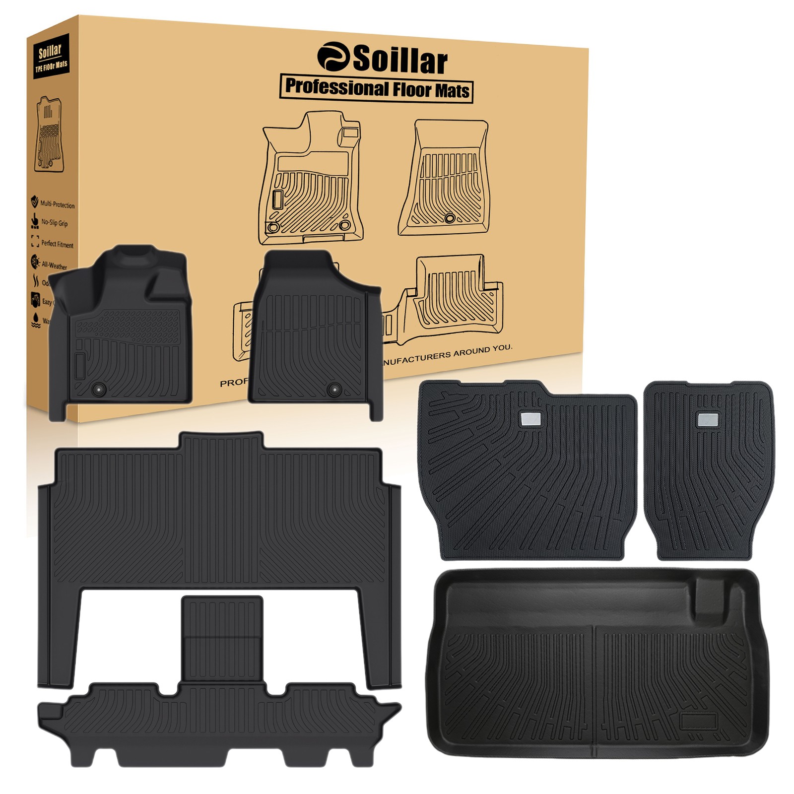 New TPE For 2008-2020 Dodge Grand Caravan 7 Seats Floor Mats / Trunk Cargo Liner