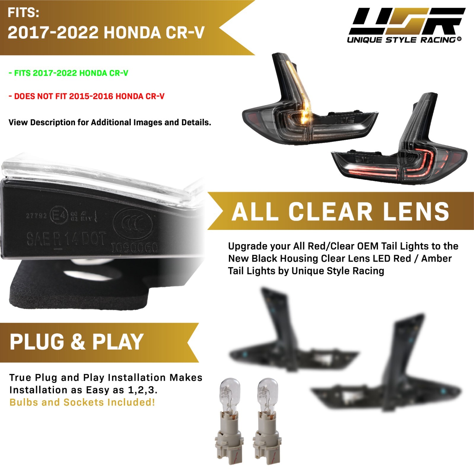 BLACK / CLEAR Rear 4 Pieces UPGRADE Tail Light For 2017-2022 Honda CRV CR-V