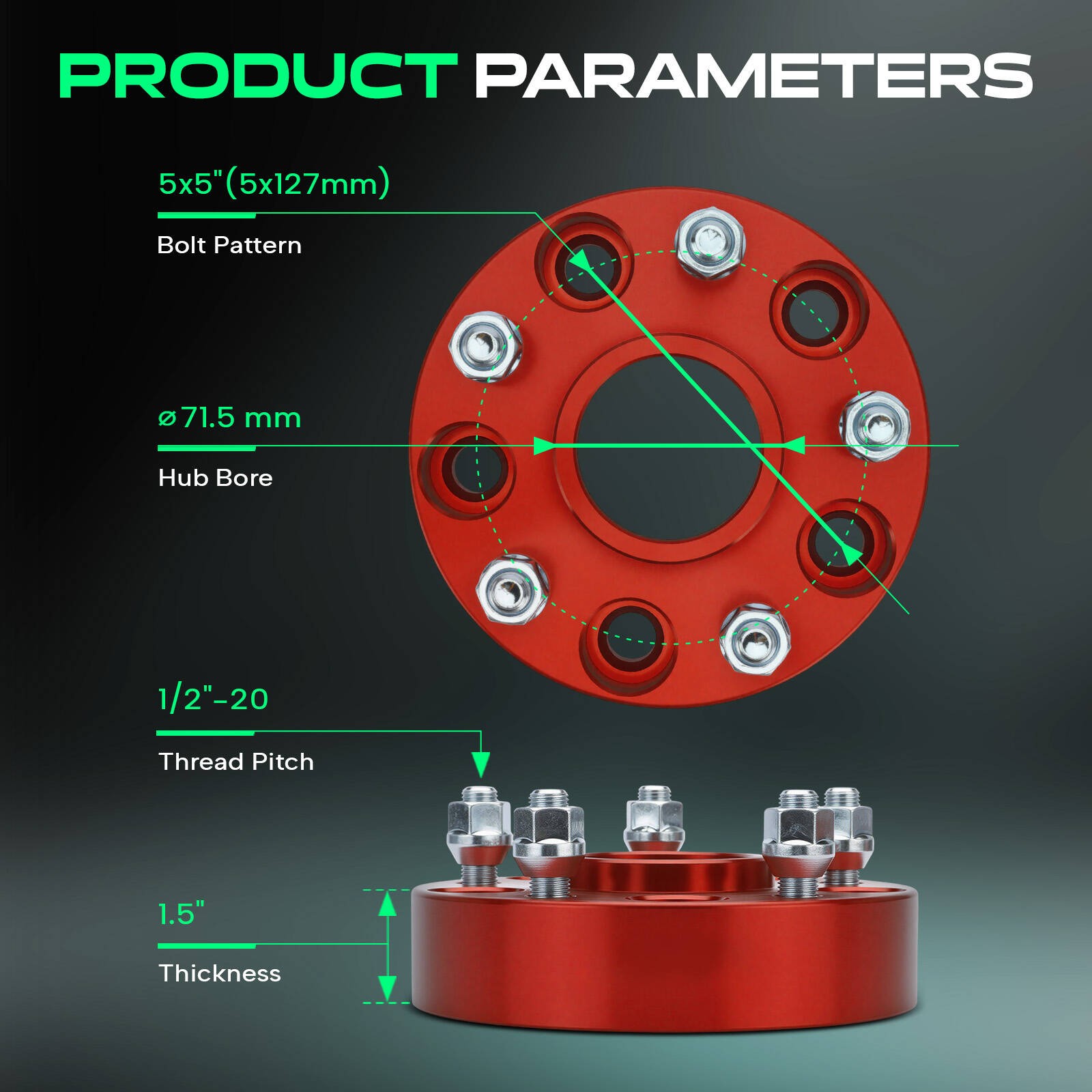 4Pcs 5×5″ to 5×5″ Wheel Spacers M1/2″x20 Studs 71.5mm 1.5″ for Jeep Commander XK