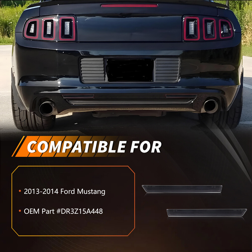 2PCS Smoked Black Lens Rear Bumper Reflectors Kit Set For 2013-2014 Ford Mustang