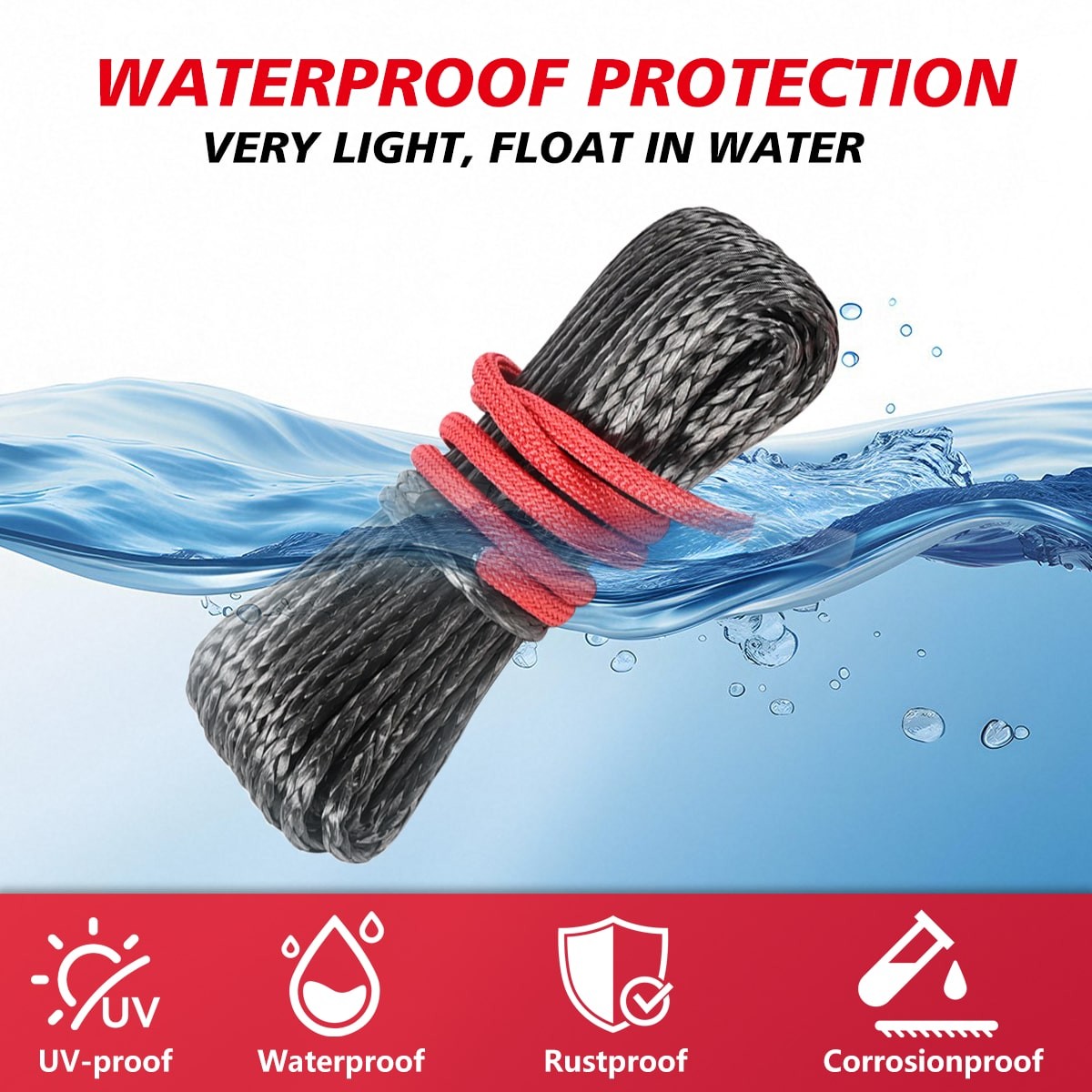 1/4″x50 ft Synthetic Winch Rope 10000LBS Winch Line Hook for ATV UTV Offroad