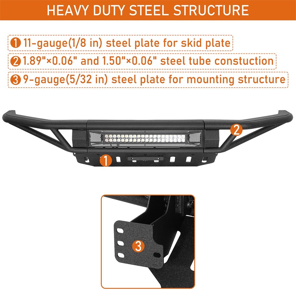 FIT 2014-2021 TOYOTA TUNDRA BAJA TUBULAR STEEL FRONT BUMPER W/LED LIGHT BAR