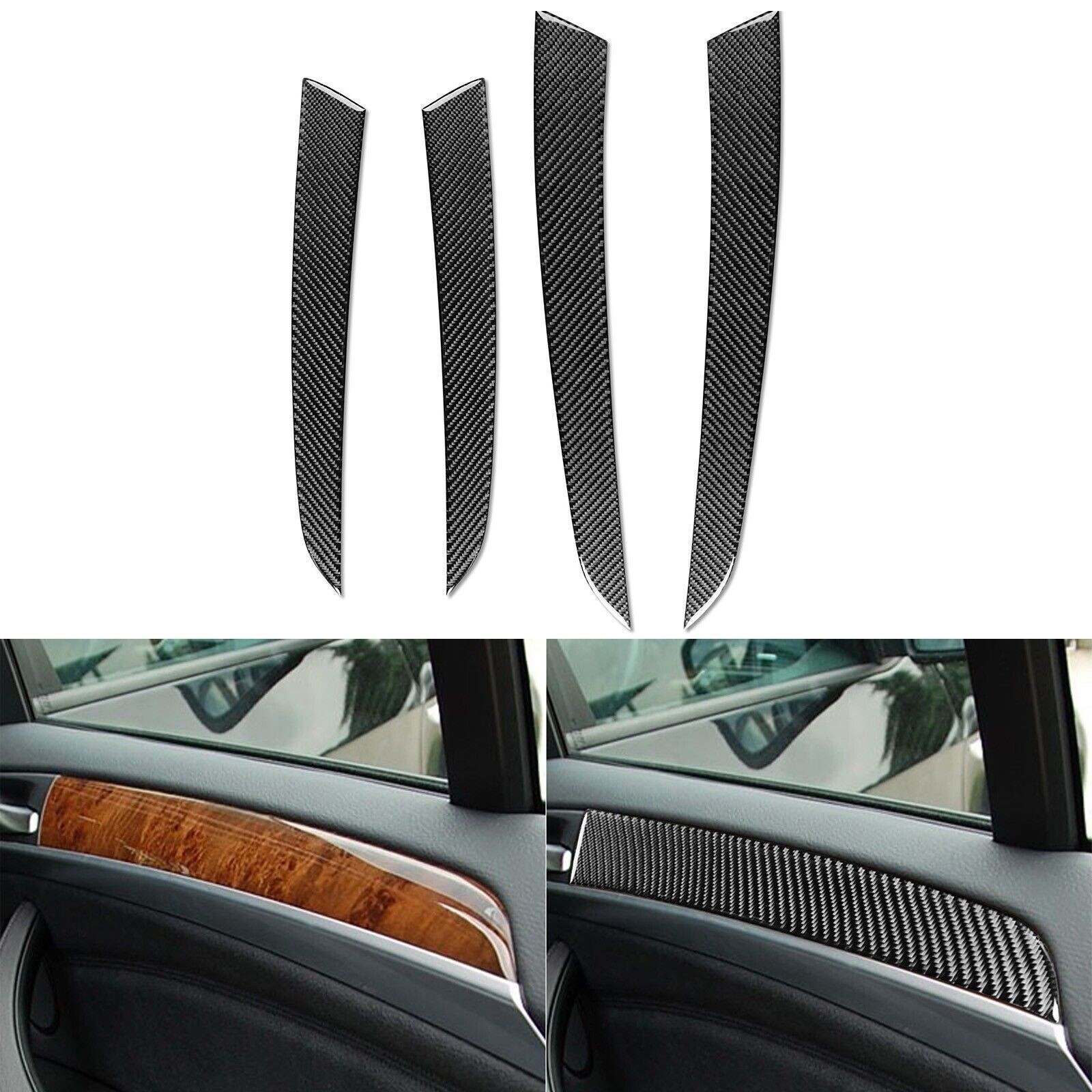 4Pcs Real Carbon Fiber Interior Door Panel Cover For BMW X5 X6 E70 E71 2007-2013