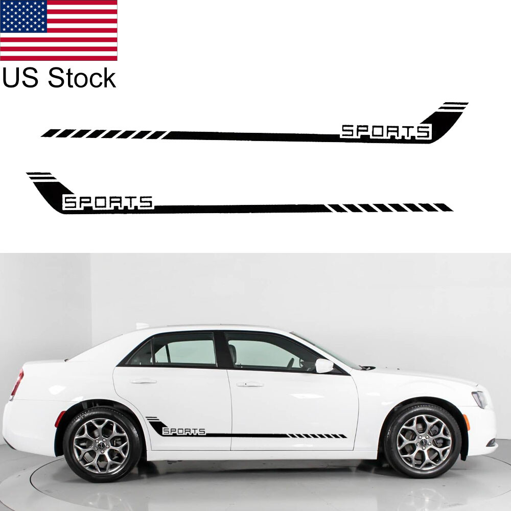 2pcs 68″ Black SPORTS Hockey Racing Stripe Side Body Skirt Vinyl Decal Stickers