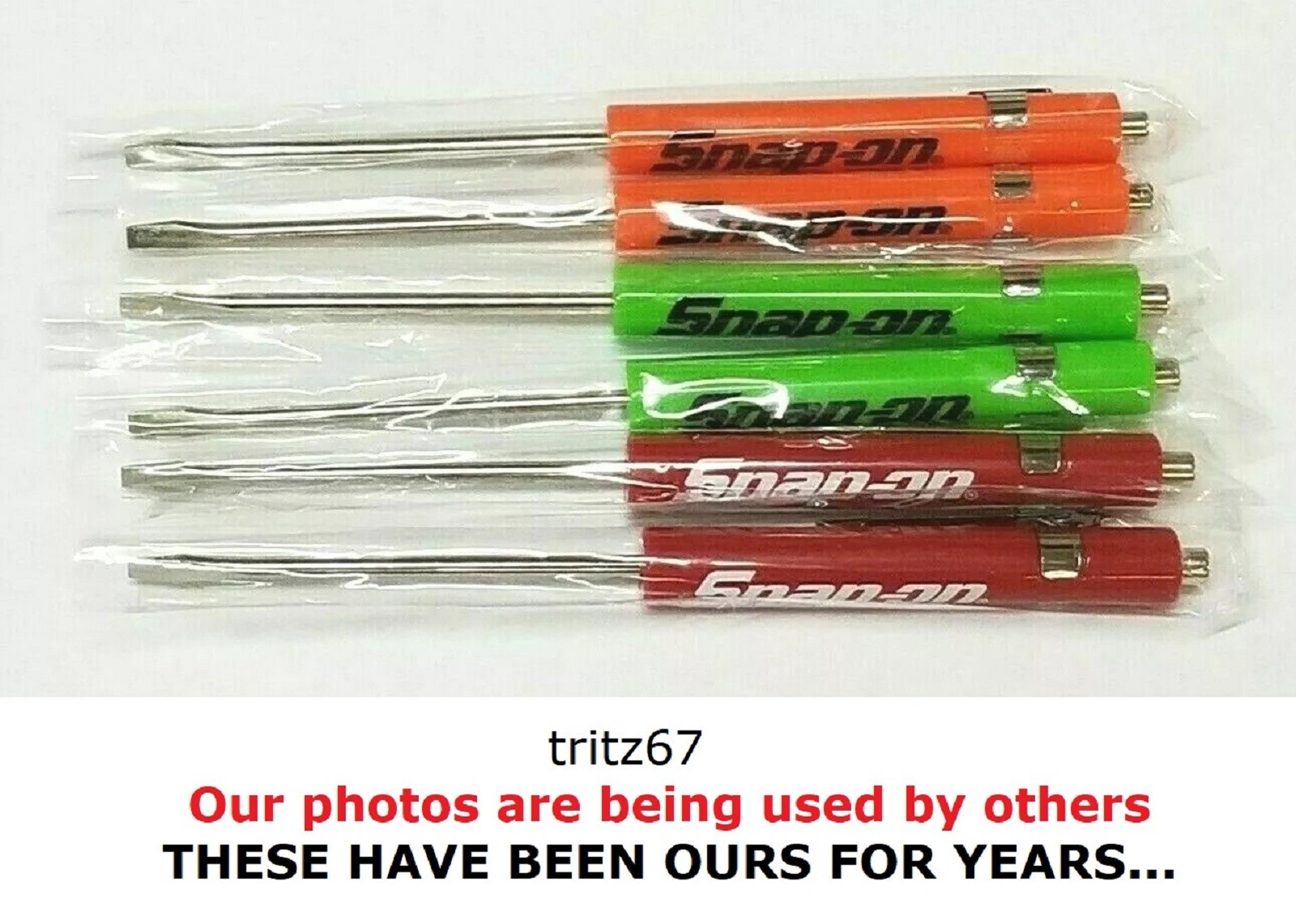 (6)SIX Snap on Pocket Screwdriver, Flat Tip Screwdrivers, MIXED Magnet End .NEW.