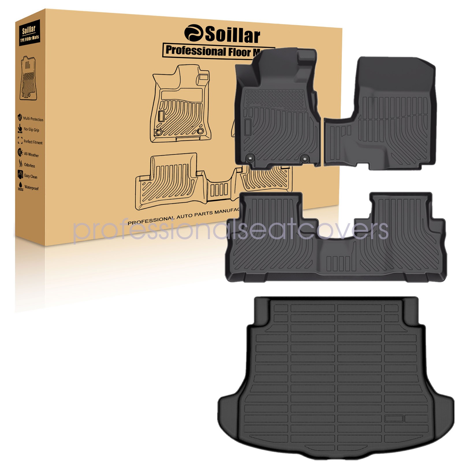 For 2007-2011 Honda CR-V CRV TPE Floor Mats Trunk & Cargo Liners 3D 4PCS Black