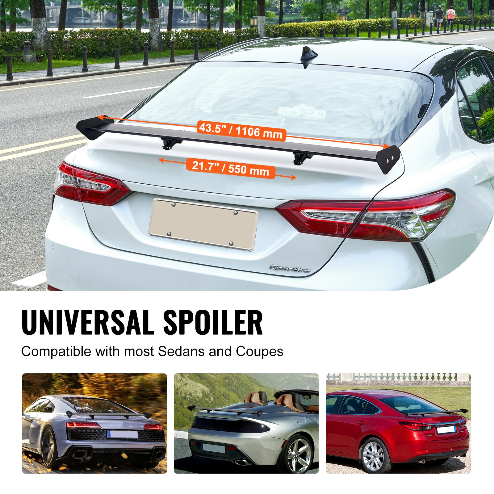Uimoso Universal Rear Spoiler GT Style Adjustable Trunk Wing Car Racing 43.3”
