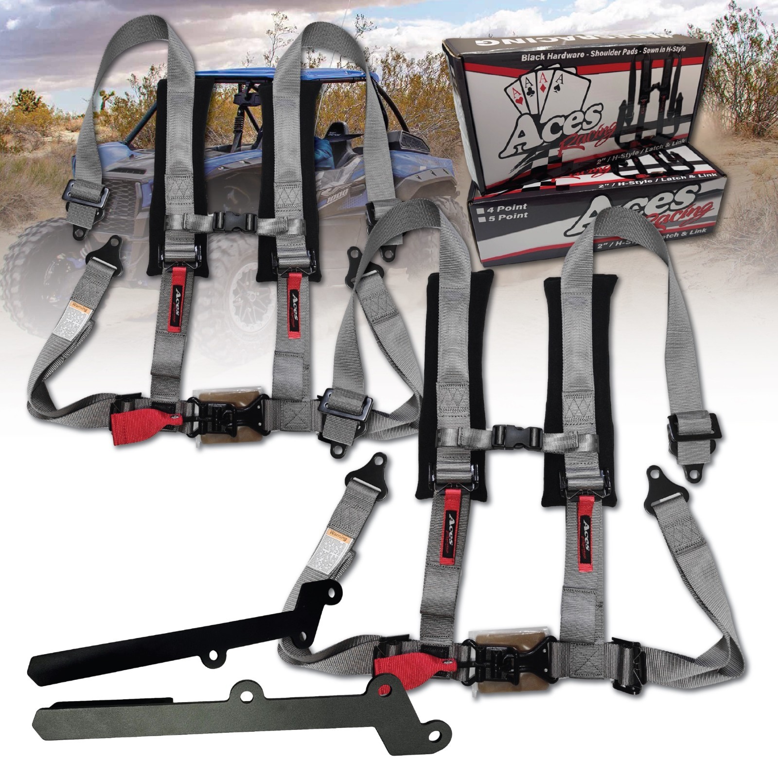 KRX 1000 SILVER 4 Point Latch & link Harness with Mounting Brackets-Pair