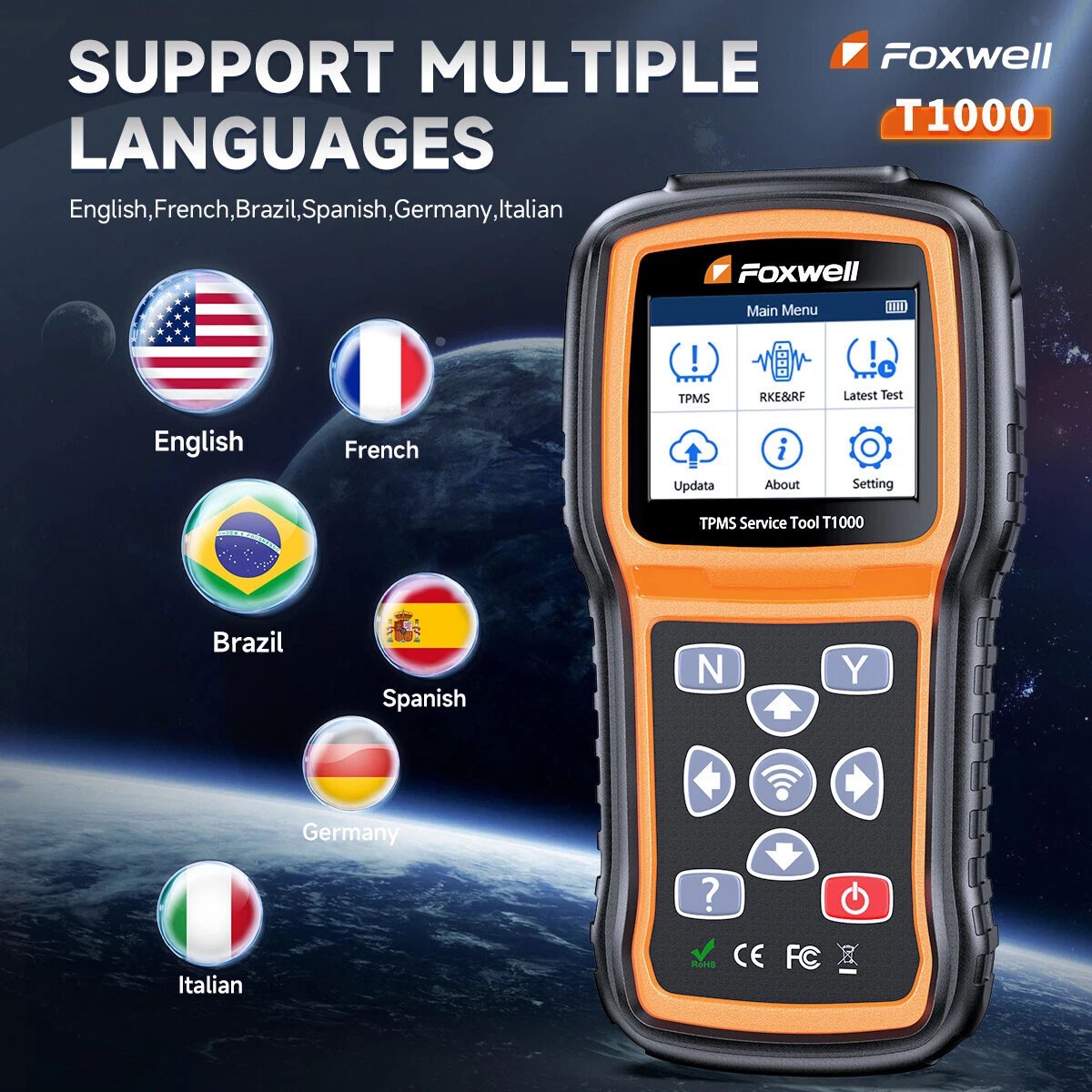 FOXWELL T1000 TPMS Programmer Tire Pressure Sensor Activation Relearn Tester