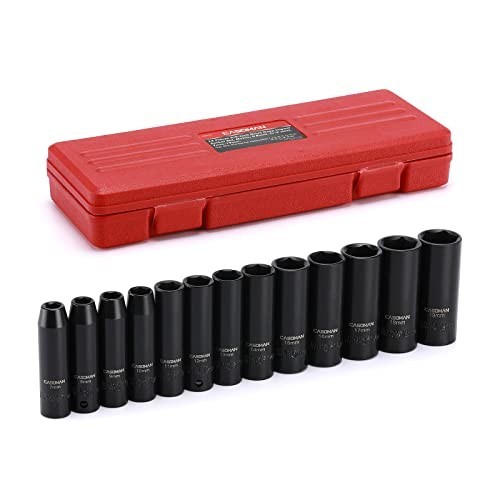 3/8 Inch Drive Deep Impact Socket Set 13 Piece 6 Point Metric 7mm to 19mm Case