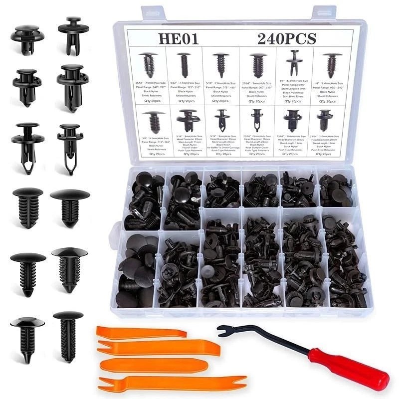 240pcs Auto Car Bumper Retainer Clips Kit Fastener Remover Push Pin Rivet Screw