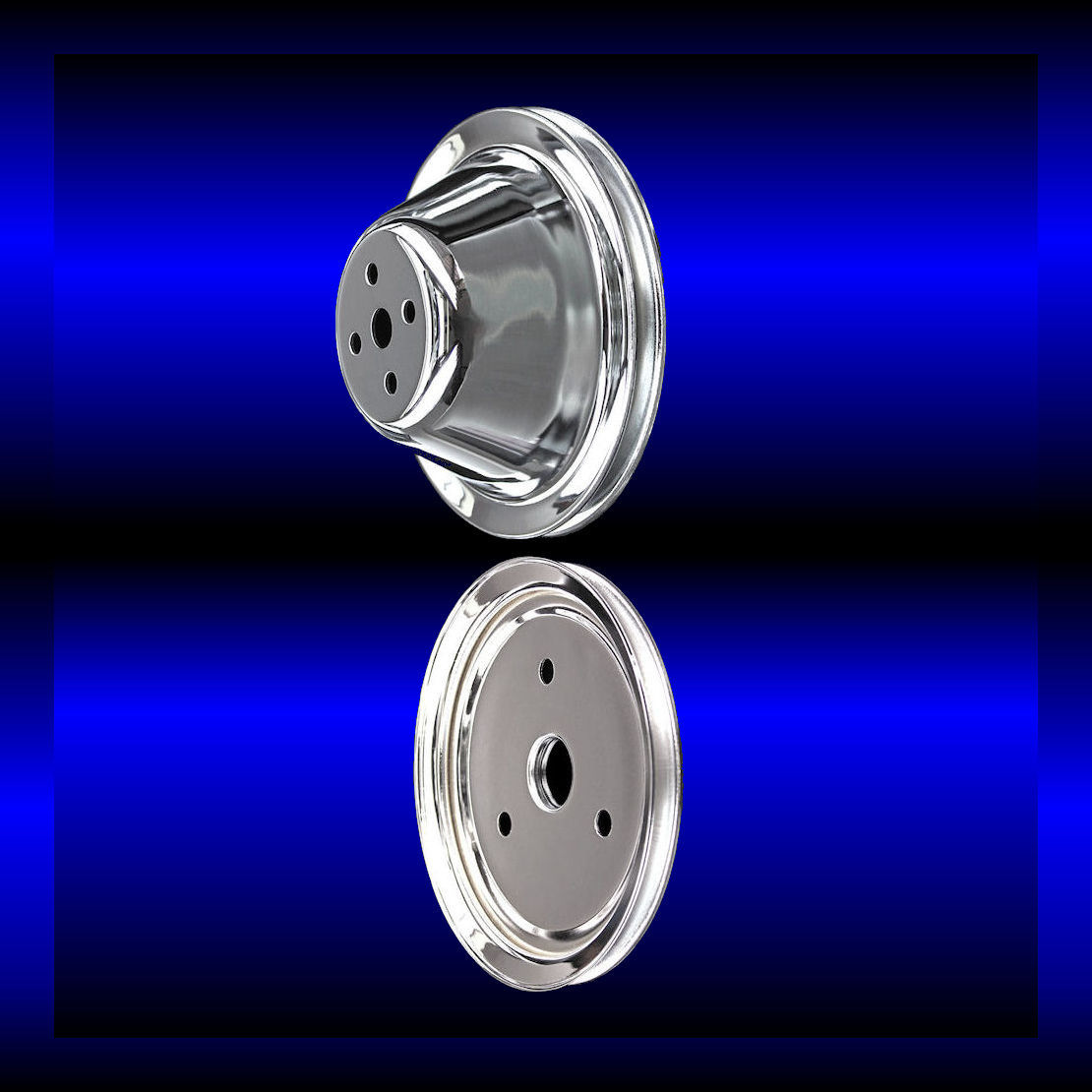 Chrome 2 pulley set for small block Chevy short wp single pulleys 283 327 350