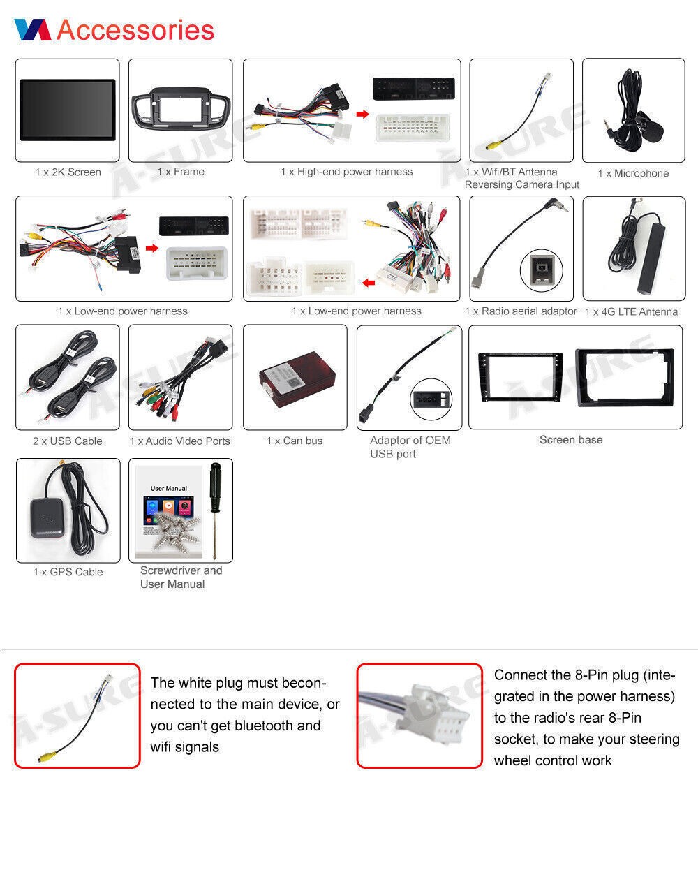 8 Core 13.1″ 2K Android 14.0 Car Radio +4G LTE CarPlay For Kia Sorento 2015-2020