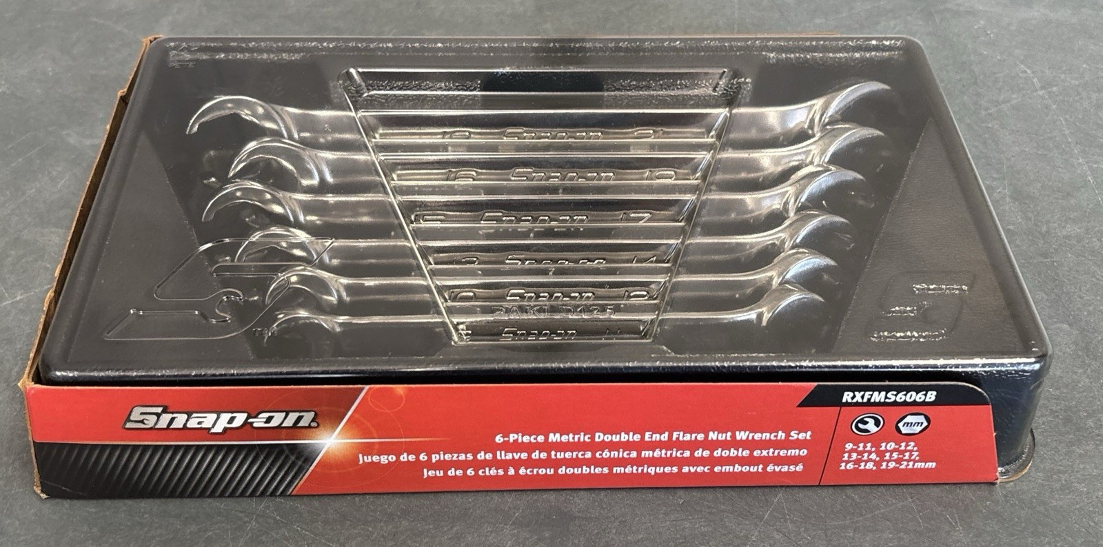 Snap-on Near Mint 6 Pc 6-Point Metric Double End Flare Nut Wrench Set (9–21 mm)