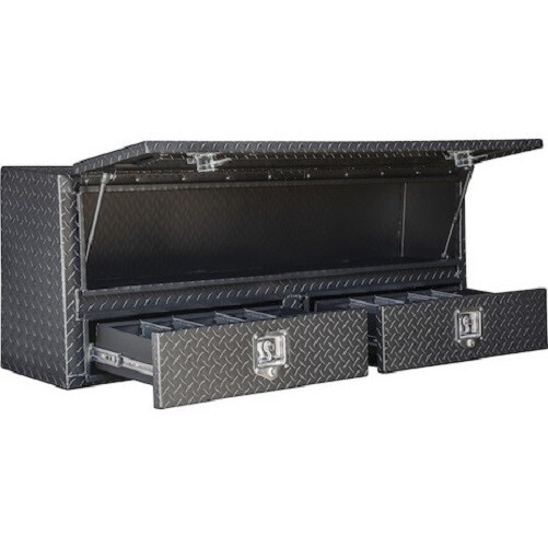 Buyers #1735631 60″ Matte Black Diamond Tread Aluminum Contractor Box w/Drawers